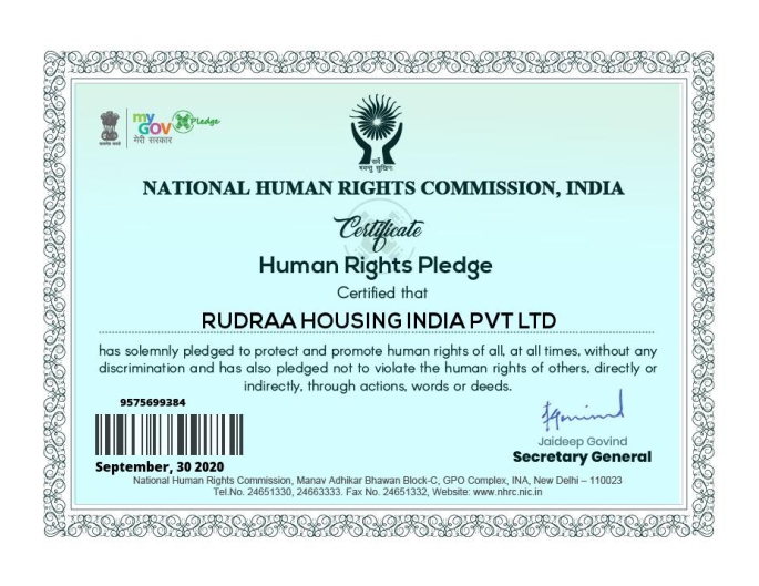 Human Rights Pledge Certificate for Ethical Real Estate Jaipur